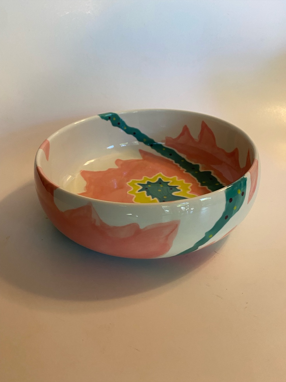 Anthropologie Elnaz Ceramics Abstract Floral Handpainted Soup Salad Serving Bowl